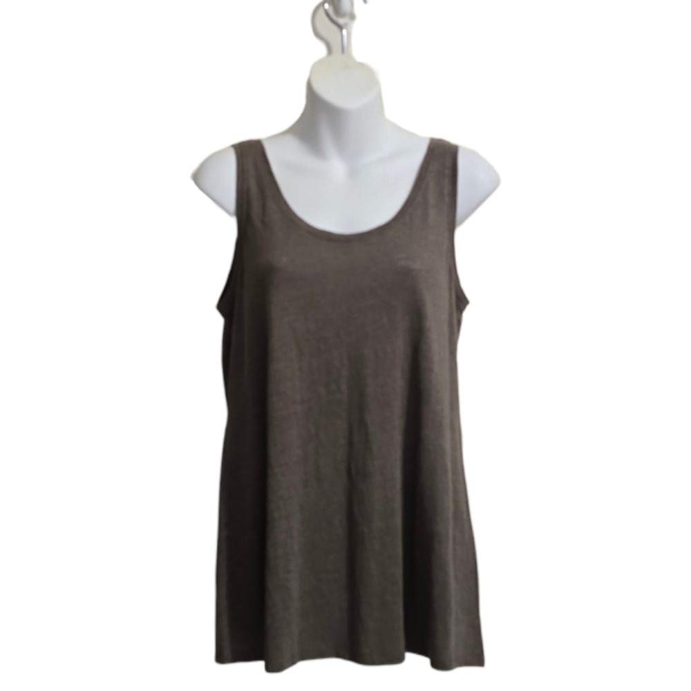 Eileen Fisher Scoop Neck Sleeveless Linen Tank Top In Brown Sz XS